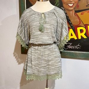 Easel Green Off The Shoulder Poncho with Lace Trim